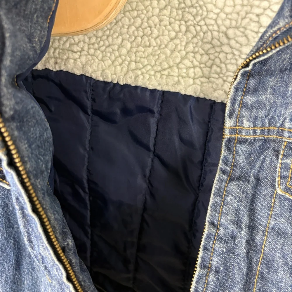 Steve Barrys Relaxed Fit Denim Sherpa Lined Jacket XL Blue Jean Faux Fur Collar - Picture 6 of 6